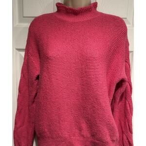 Fuchsia Ruffle Neck Sweater Sz M Pink Knit J Crew Y2K vintage cable knit preppy